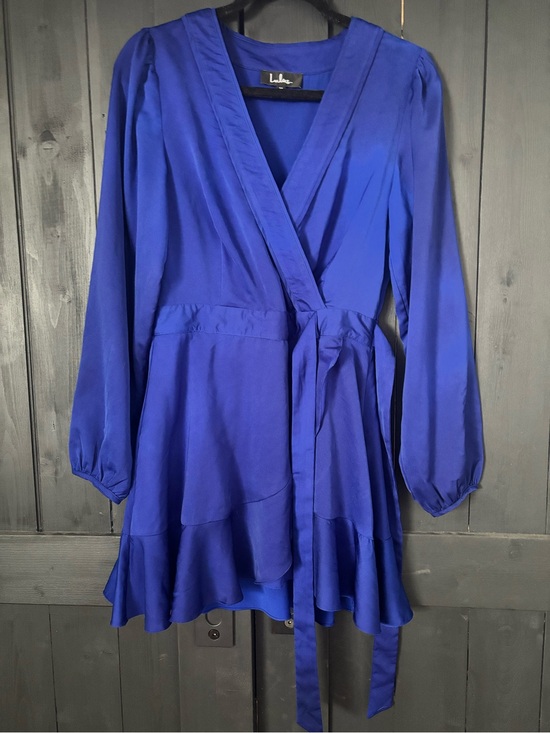 Lulus Dresses & Skirts - Lulu's Cobalt Blue Long Sleeve Wrap Mini Dress with Ruffle Hem